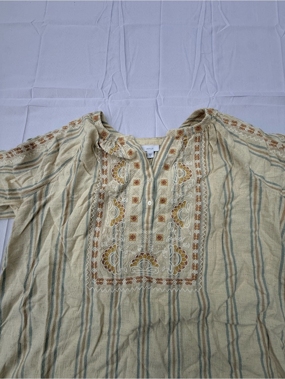 #44 Pure Jill Cream Embroidered Peasant Tunic with Blue Stripes size(2x) - Picture 4 of 8